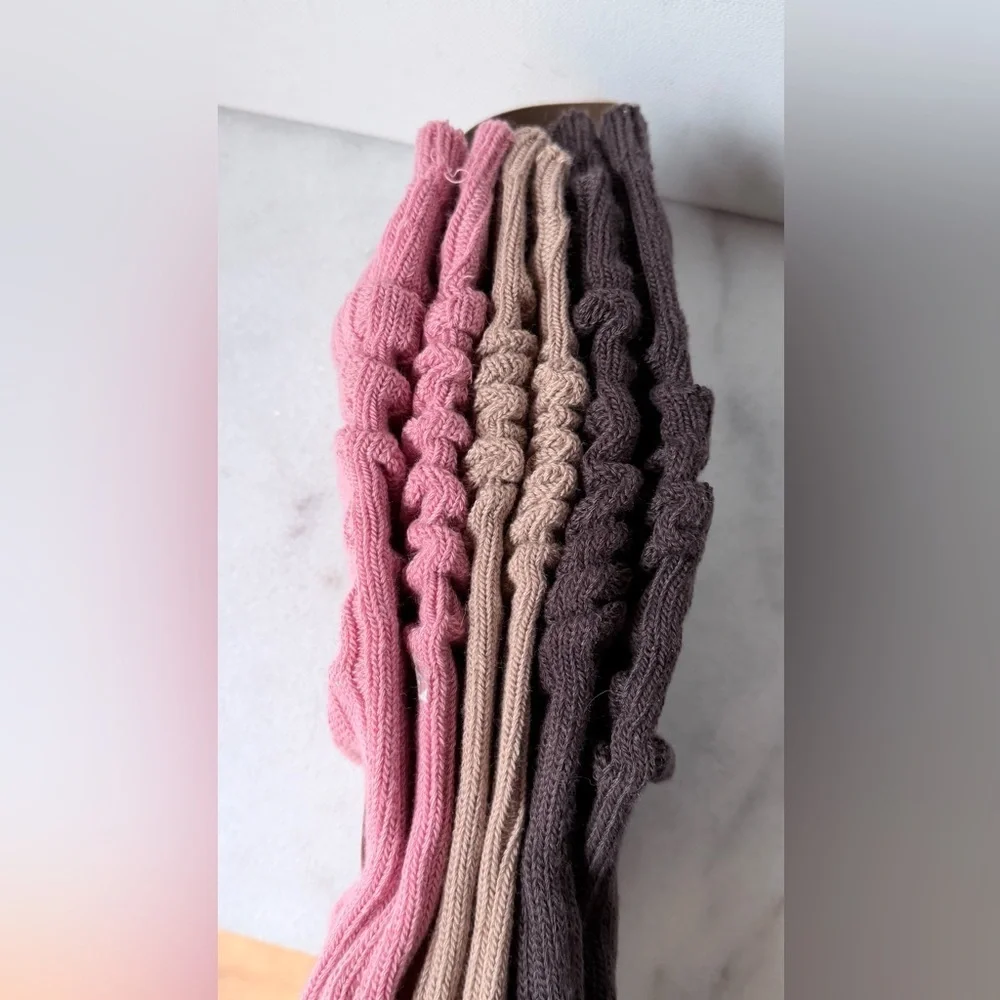 Pink and Brown Knit loose slouchy fit Socks Set of 3